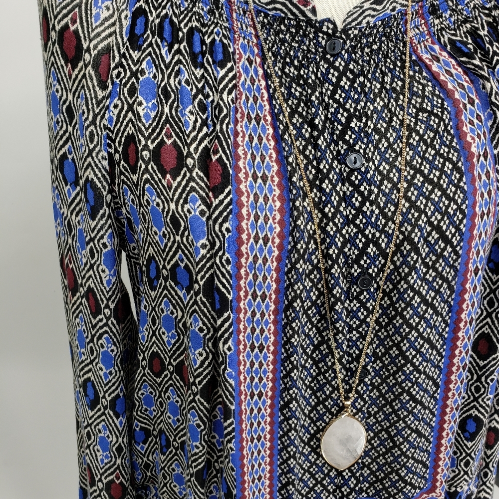 Lucky Brand Ikat Boho Printed Peasant Blouse - Picture 2 of 8